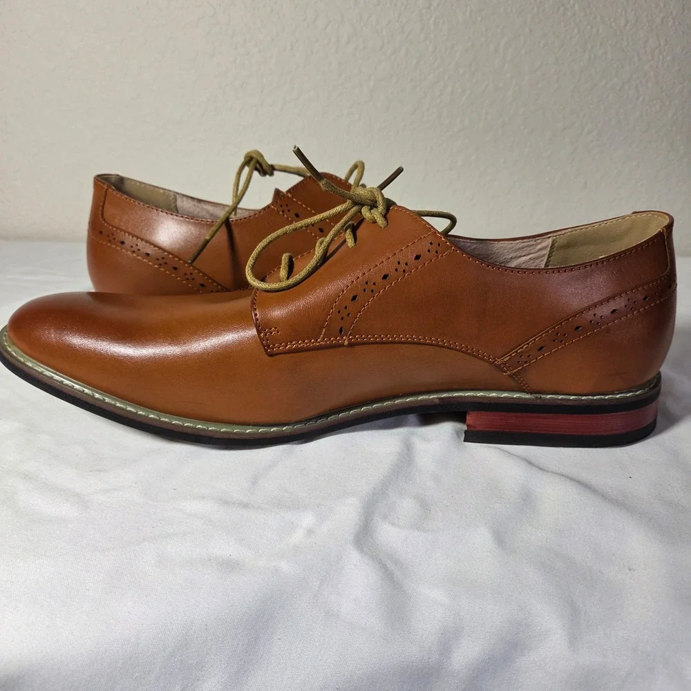 Bruno Marc Princewide-16 Mens Tan Derby Dress Shoes Wide Width Size 14W
